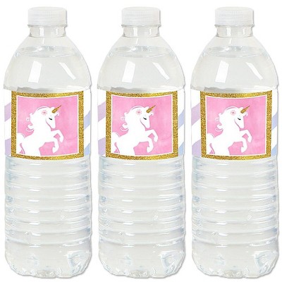 Big Dot of Happiness Rainbow Unicorn - Magical Unicorn Baby Shower or Birthday Party Water Bottle Sticker Labels - Set of 20