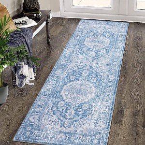 Vintage Distressed Boho Rug Living Room Rug Washable Rug Oriental Floral Medallion Carpet - 1 of 4