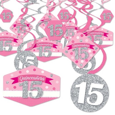 Big Dot of Happiness Quinceanera Pink - Sweet 15 - Birthday Party Hanging Decor - Party Decoration Swirls - Set of 40