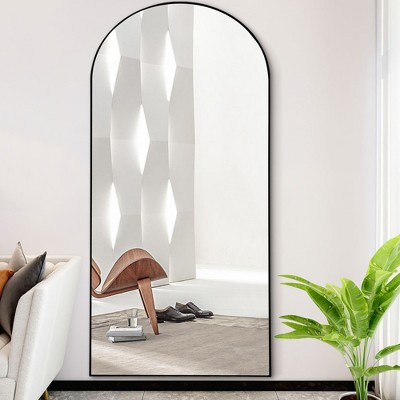 Dovelina Wood Frame Arch Top Full Length Mirror Leaning Mirror