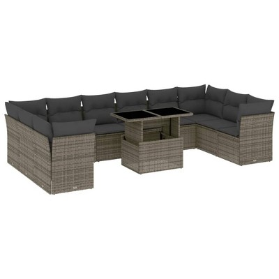 vidaXL 11 Piece Patio Sofa Set with Cushions Gray Poly Rattan