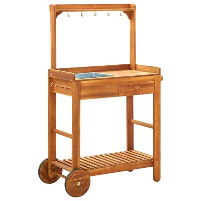 vidaXL Garden Kitchen Trolley Solid Acacia Wood 36.2 in.x17.1 in.x55.7 in.
