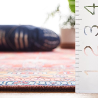 Rust and Navy Round Washable Synthetic Area Rug