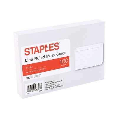Staples 4" x 6" Line Ruled White Index Cards 100/Pack (51001) TR51001