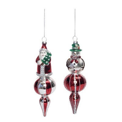 Transpac Glass Tall Decorative Santa/Snowman Ornament Set of 2 Christmas Home Decorations