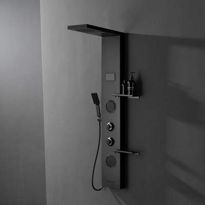 Matte Black Thermostatic Shower Panel System with LED Light