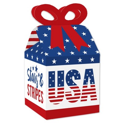 Big Dot of Happiness Stars & Stripes - Square Favor Gift Boxes - Memorial Day, 4th of July and Labor Day USA Patriotic Party Bow Boxes - Set of 12