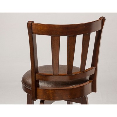 Cherry Wood Swivel Barstool with Brown Leather Seat