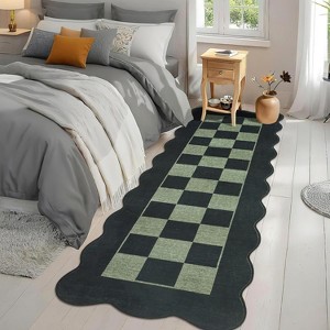 Scalloped Living Room Rug Washable Area Rug for Dining Room Bedroom Low Pile Neutral Area Rugs Modern Checkerboard Farmhouse Floor Cover - 1 of 4