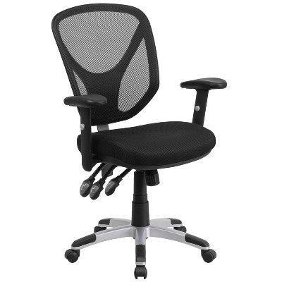 Mid Back Multifunction Swivel Ergonomic Task Office Chair Black - Riverstone Furniture