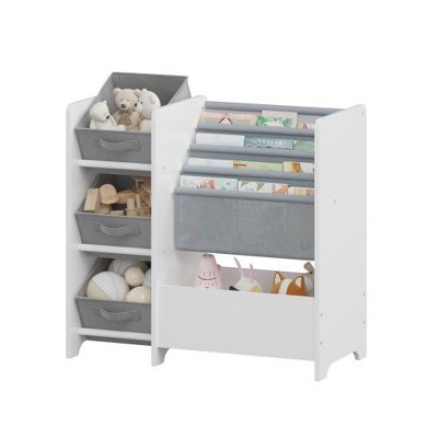 LIVAREEmlen Bookshelf and Toy Storage Organizer, Multifunctional 4 Tier Book Shelf with 3 Collapsible Fabric Drawers for Kids, Children, Toddlers