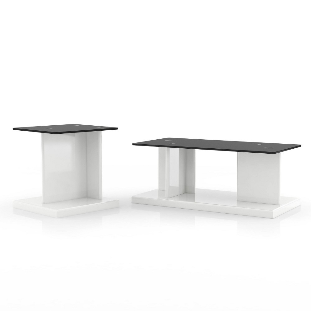Photos - Storage Combination 2pc Montreaux Coffee and End Table Set with Black Tempered Glass Top White