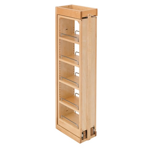 Rev-A-Shelf 6W x 38-1/2 Inch Height Tall Pantry Cabinet Filler Pull-Out  Organizer with Wood Adjustable Shelves, Natural, Min. Cabinet Opening:  6-1/8 W x 23-1/4 D x 38-5/8 H 432-TF39-6C