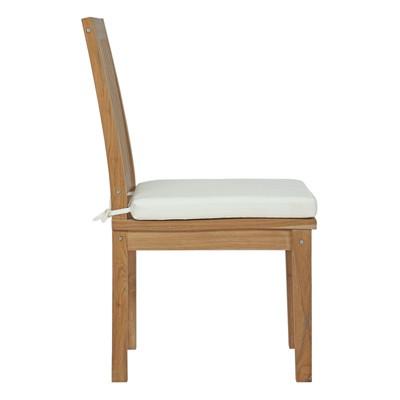 Natural Teak Armless Outdoor Dining Chair with White Cushion