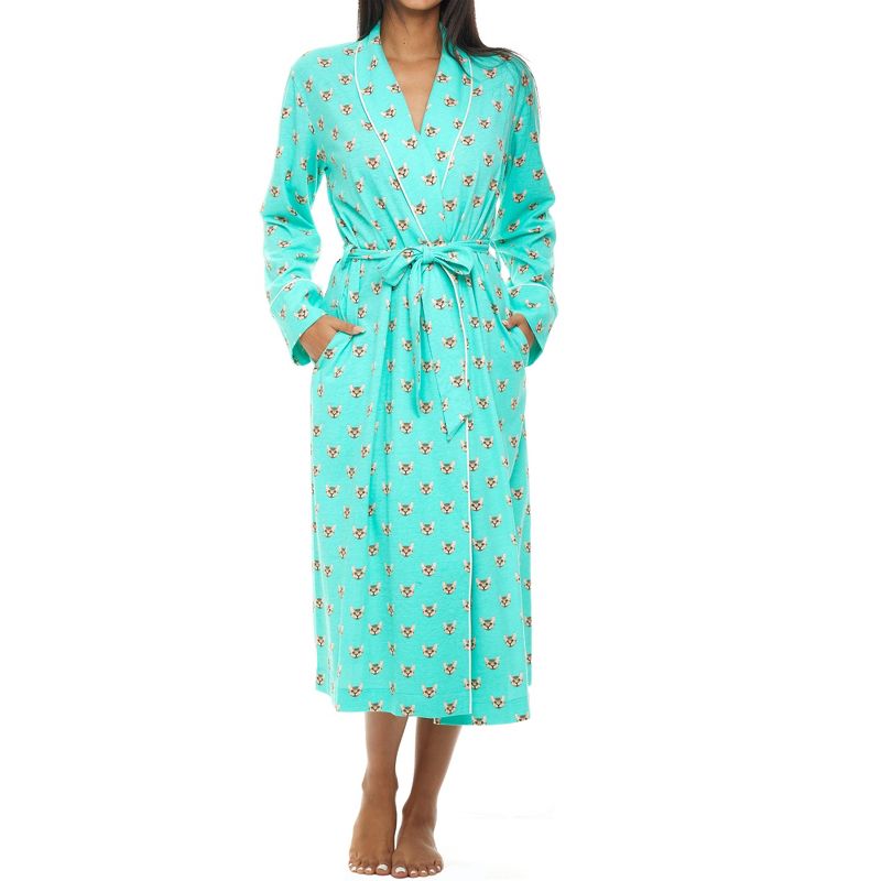 Womens Soft Cotton Knit Jersey Lounge Robe with Pockets, Long Bathrobe, 1 of 8