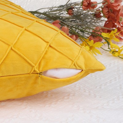 Yellow Velvet Geometric Textured Pillow Covers 12" x 20"