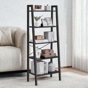 Ladder Shelf, 5-Tier Bookshelf, Storage Rack, Bookcase with Steel Frame, for Living Room, Home Office, Kitchen, Bedroom, Industrial Style - 1 of 4