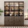 FUFU&GAGA Brown Wood Display Cabinet LED Light Kitchen Living Storage - 2 of 4
