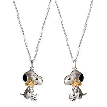 Snoopy Womens Friends Forever Woodstock and Snoopy Pendant Necklaces 2-Piece Set, Sterling Silver Matching Snoopy Necklaces 18", Officially Licensed