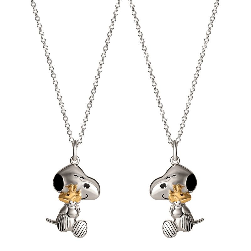 Snoopy Womens Friends Forever Woodstock and Snoopy Pendant Necklaces 2-Piece Set, Sterling Silver Matching Snoopy Necklaces 18", Officially Licensed, 1 of 6