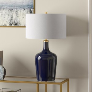 Hudson and Canal 25" Tall Drum Table Lamp with Fabric Shade - 1 of 4