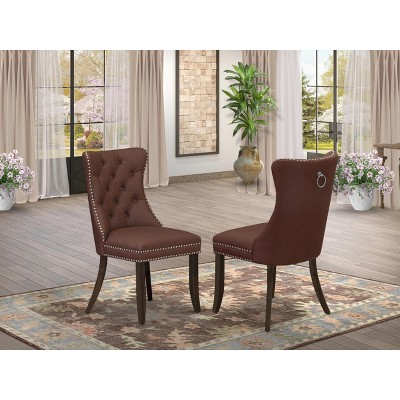 East West Furniture DAP2F23 Dallas Parson Kitchen Chairs - Button Tufted Nailhead Trim Beige Red faux Leather  Dining Chairs, Set of 2, linen white