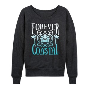 Women's - Instant Message - Forever Coastal Lightweight French Terry Wide Neck Long Sleeve Graphic Shirt - 1 of 4