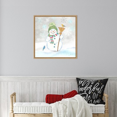 Let It Snow Blue Snowman Canvas Wall Art Print
