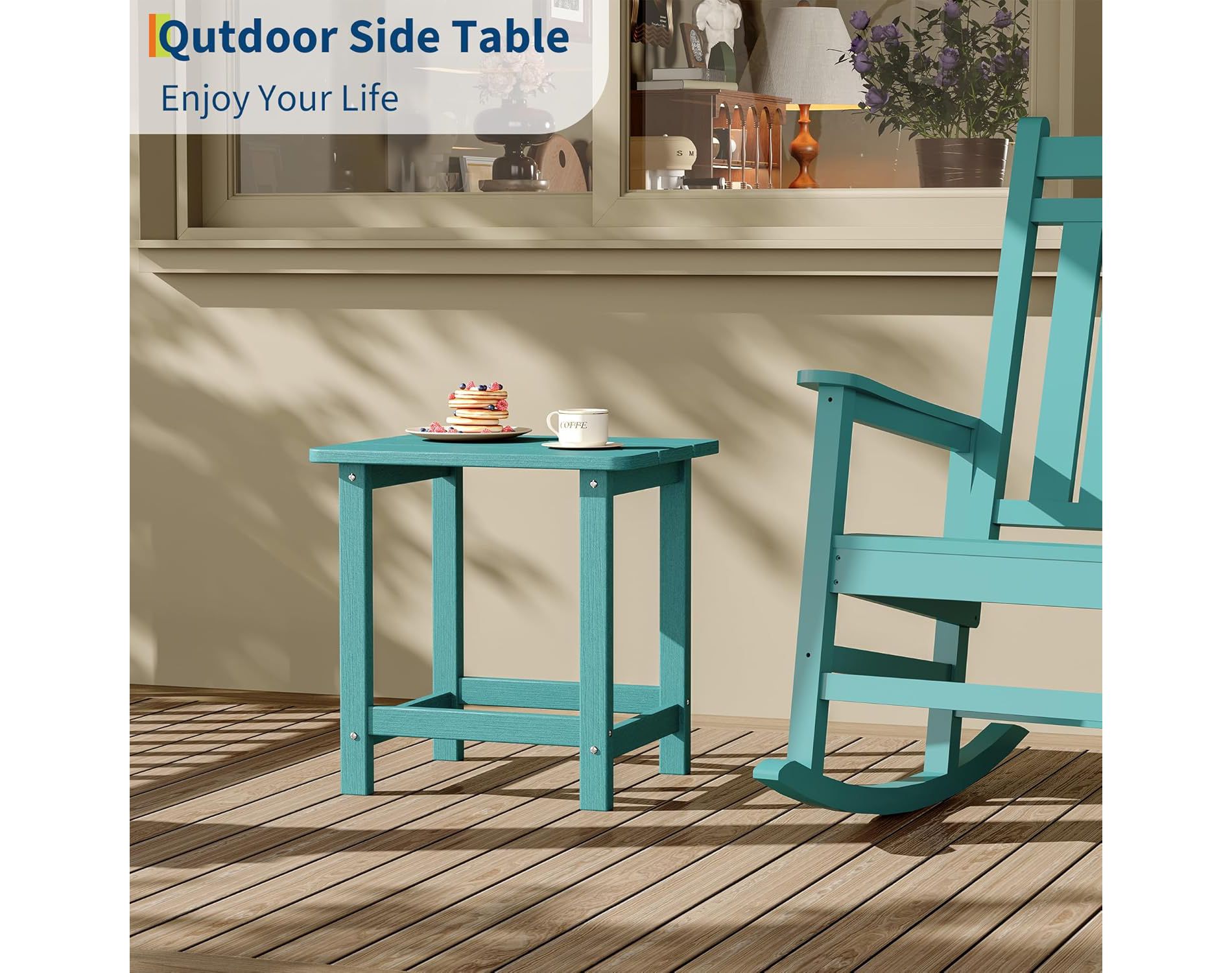 Outdoor HDPE Square Side Table - Adirondack Style Patio End Table for Pool, Beach - Weather Resistant & Easy Setup