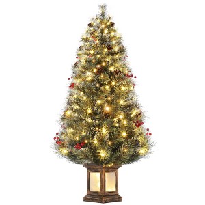 4.5 Ft PreLit Artificial Christmas Tree with Lights,Snow Flocked,Traditional Green Design,Include Elk Base and Berries for In/Outdoor Holiday Decor - 1 of 4