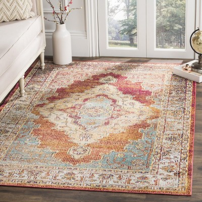 Reversible Oriental Synthetic Area Rug 3' x 5' - Orange/Light Blue