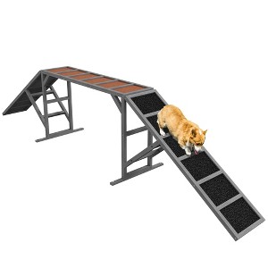 PawHut Dog Agility Equipment, Dog Playground Ramp with Safety Bar, Non-slip Surface, for Park, Backyard, Walk and Pause Training, Gray - 1 of 4