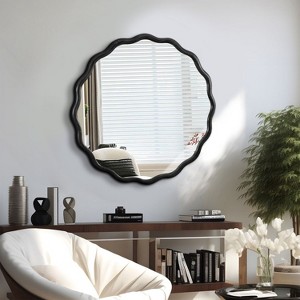 TUYOHW Wave Wall Mirror,HD Anti-Fog Bathroom Mirror with Wood Frame,Decorative Mirror for Living Room,Bedroom,Entrance - 1 of 4