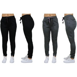 Galaxy By  Harvic Women's Loose Fit  Basic Stretch Twill Joggers-2 Pack - 1 of 2