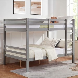 MAYEERTY Full over Full Bunk Bed with Ladder, Wooden Bed Frame with High Guardrail and Ladder for Kids, No Box Spring Needed, Grey - 1 of 4
