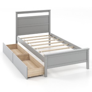 Tangkula Twin Size Platform Bed w/ Drawers 2 Pull-out Drawers Headboard & Footboard Gray - 1 of 4