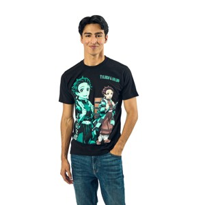 Demon Slayer Oversized Tanjiro Graphics Crew Neck Short Sleeve Men's Black T-shirt - 1 of 3