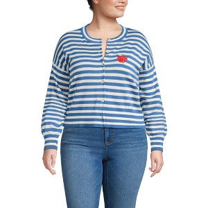 Lands' End Women's Cropped Fine Gauge Crew Neck Cardigan Sweater - 1 of 3