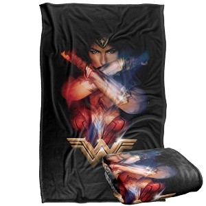 Kids' Wonder Woman Arms Crossed Silky Touch Blanket White 36X58 - 1 of 4