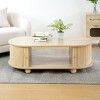 47" Oval Storage Side Table with Accordion Door,Natural Retro Wood Coffee Table with Hidden Compartment for Living Room–The Pop Home - 3 of 4