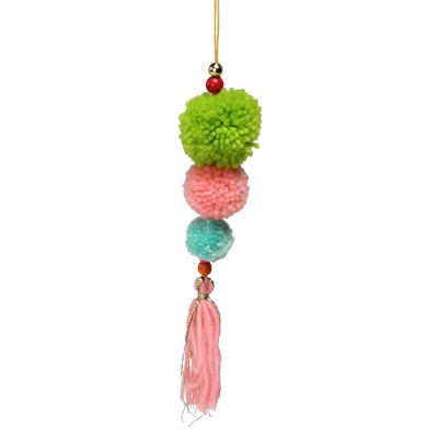 Northlight 10.25" Green and Pink Pom Pom Christmas Ornament