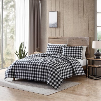 Black and White Cotton Plaid Queen Duvet Cover Set
