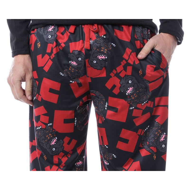 Godzilla Men's Character And Kanji Script Allover Pattern Pajama Pants, 3 of 5