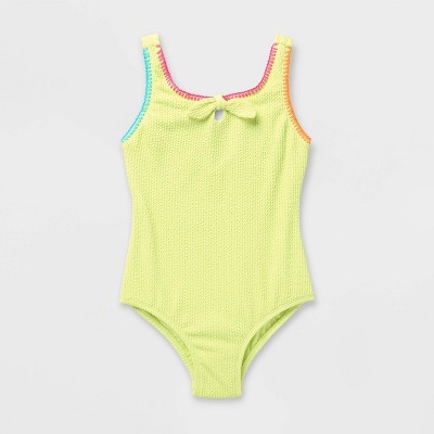 Cat & Jack Girls' Colorful Crinkle Solid One Piece Swimsuit - Cat & Jack™ Lime M — фото 2