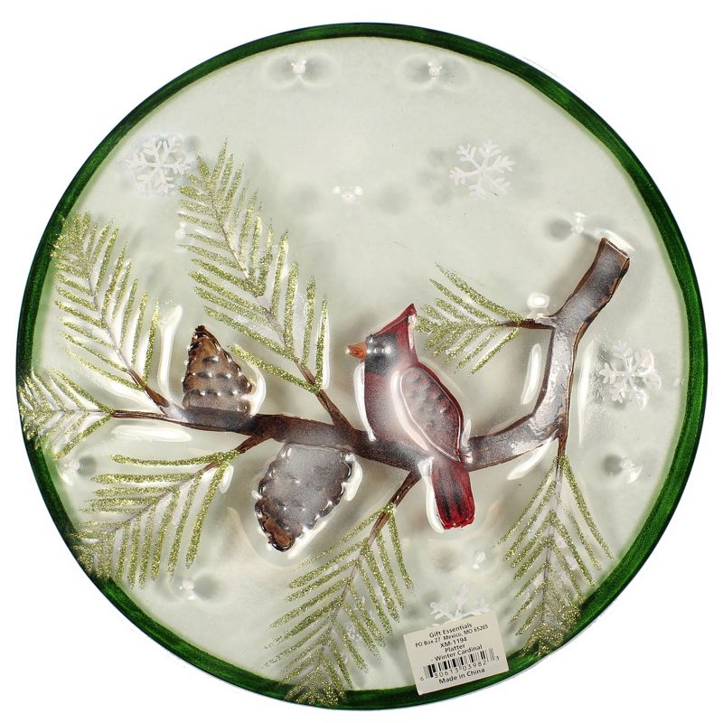 12.0 Inch Winter Cardinal Platter Red Bird Snowflakes Pine Cones Serving Platters, 3 of 4