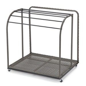 Pool Towel Rack Outdoor,Towel Rack Freestanding,5 Bar Pool Towel Rack with Rattan Base,Rattan Weaving Outdoor Towel Rack,Storage Organizer - 1 of 4
