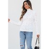 Amaryllis Women's Lace Long Sleeve Mock Neck Top Sheer Floral Knit Elegant Lightweight Layering Blouse - 2 of 4