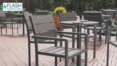 Gray Metal Patio Dining Chair with Natural Faux Teak Slats