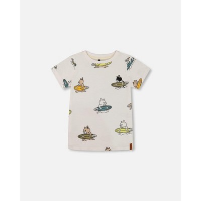 Deux par Deux Boy Printed Organic Cotton Tee Multicolored Splash on Off-White
