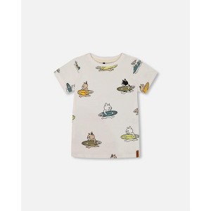Deux par Deux Boy Printed Organic Cotton Tee Multicolored Splash on Off-White - 1 of 4